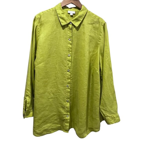 J Jill Love Linen Button Long Sleeve Blouse, Citron, 2X - Picture 7 of 7